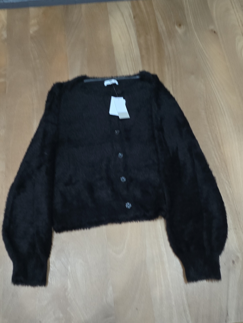 Nordstrom Black Fuzzy Button-Front Cardigan